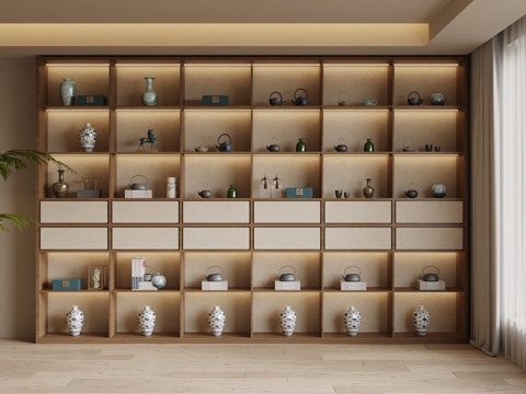  新中式茶柜 书柜 展示柜3d模型 