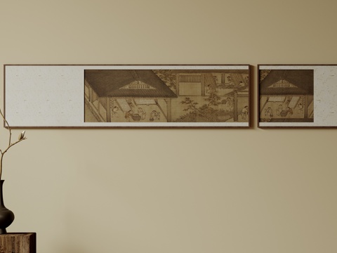  新中式禅意装饰画 宋式挂画 侘寂风挂画 中古风卷轴画 山水字3d模型 