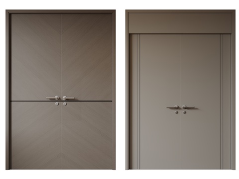  现代极简双开门 中古平开门 入户门 防盗门 通顶对开门 别墅3d模型 