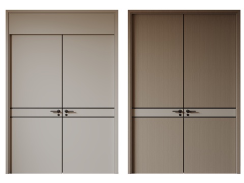  现代极简双开门 中古平开门 入户门 防盗门 通顶对开门 别墅su模型 