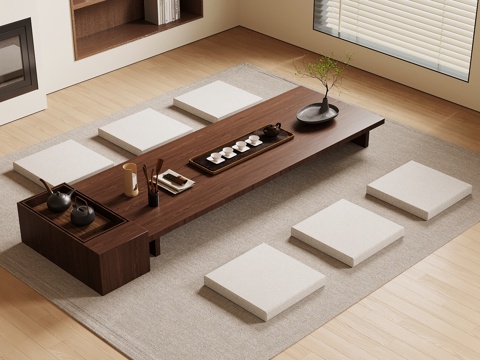 新中式茶桌 榻榻米茶桌3d模型 