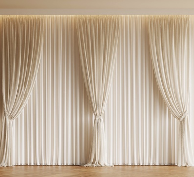  法式奶油风窗帘su模型 