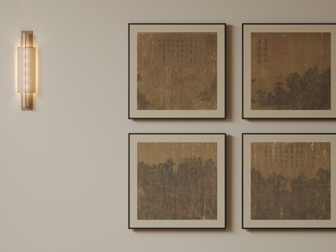  新中式禅意装饰画 宋式挂画 侘寂风挂画 中古风卷轴画 山水字3d模型 