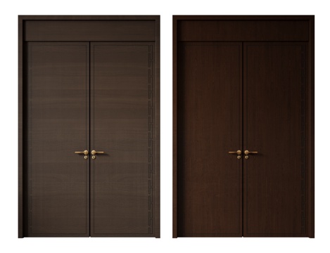  新中式侘寂双开门 中古平开门 入户门 防盗门 通顶对开门 别3d模型 