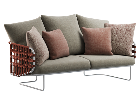  现代简约双人沙发 双人沙发 简约沙发 客厅沙发 抱枕3d模型 