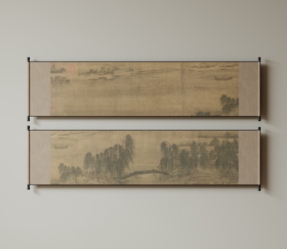  新中式禅意装饰画 宋式挂画 侘寂风挂画 中古风卷轴画 山水字su模型 