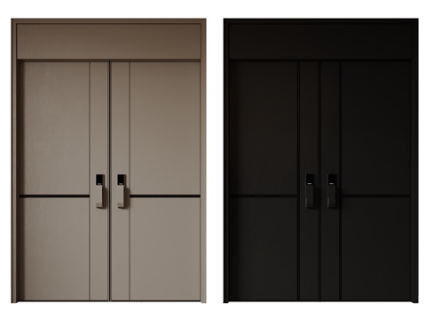 现代极简双开门 中古平开门 入户门 防盗门 通顶对开门 别墅su模型