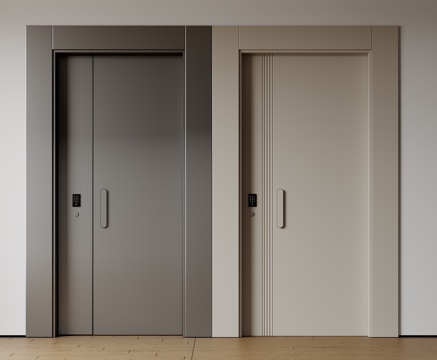  现代极简单开门 中古防盗门 通顶入户门 子母门 密码门 别墅3d模型 