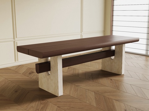  侘寂中古长凳 凳子3d模型 