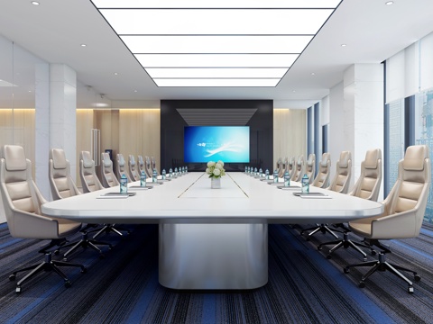  现代办公会议室 多人会议 大会议室 会议桌椅组合3d模型 