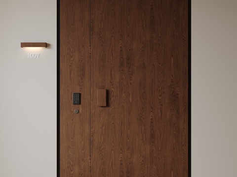  现代极简单开门 中古防盗门 通顶入户门 子母门 密码门 别墅su模型 