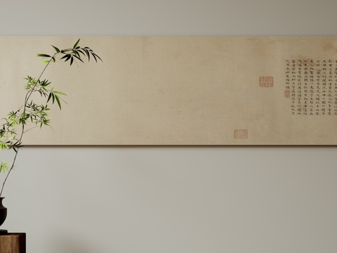 新中式禅意装饰画 宋式挂画 侘寂风挂画 中古风卷轴画 山水字su模型