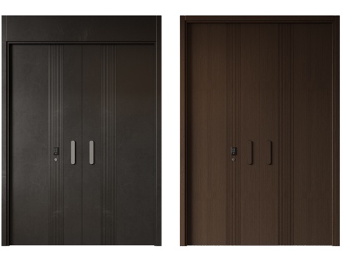  现代极简双开门 中古平开门 入户门 防盗门 通顶对开门 别墅3d模型 