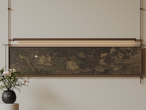  新中式禅意装饰画 宋式挂画 侘寂风挂画 中古风卷轴画 山水字3d模型 