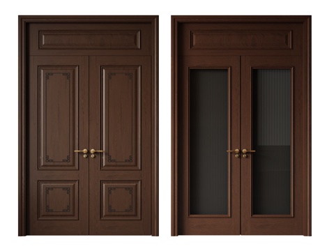  新中式侘寂双开门 中古平开门 入户门 防盗门 通顶对开门 别su模型 