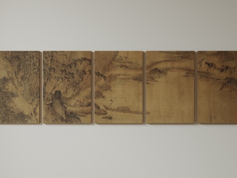  新中式禅意装饰画 宋式挂画 侘寂风挂画 中古风卷轴画 山水字3d模型 