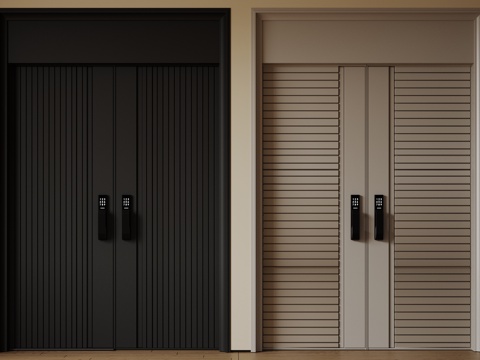  现代极简双开门 中古平开门 入户门 防盗门 通顶对开门 别墅3d模型 