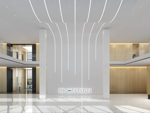  现代公司大堂 前厅接待 接待台 接待区 电梯厅3d模型 
