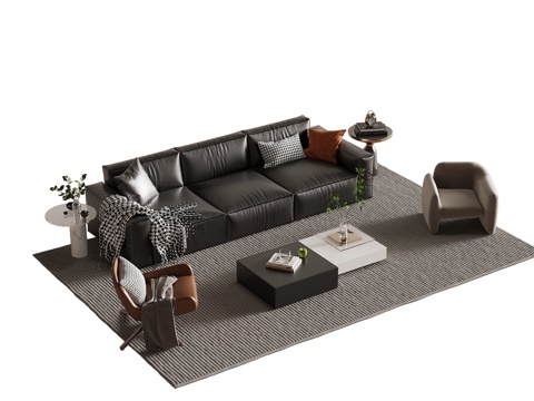  现代意式沙发茶几组合3d模型 