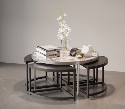  现代意式茶几 大理石茶几 圆形茶几3d模型 