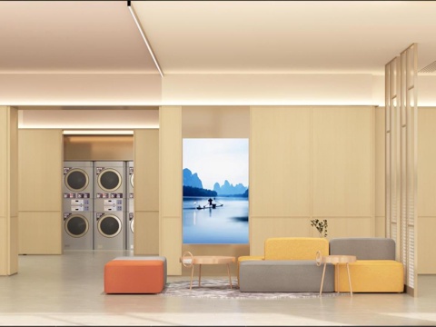  现代酒店大厅大堂吧前台接待休息区咖啡吧汉庭3d模型 