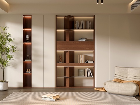  现代中古定制书柜 满墙开放书柜3d模型 