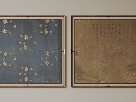  新中式禅意装饰画 宋式挂画 侘寂风挂画 中古风卷轴画 山水字su模型 