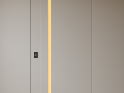  现代极简单开门 中古防盗门 通顶入户门 子母门 密码门 别墅3d模型 