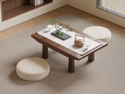  新中式茶桌椅 榻榻米茶桌椅3d模型 