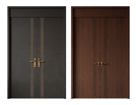  新中式侘寂双开门 中古平开门 入户门 防盗门 通顶对开门 别su模型 