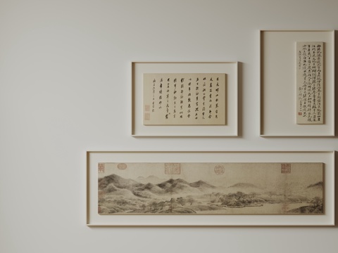  新中式禅意装饰画 宋式挂画 侘寂风挂画 中古风卷轴画 山水字su模型 