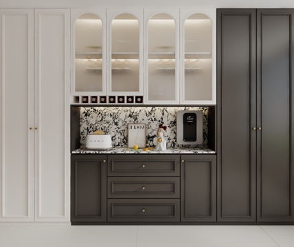  现代中古风餐边柜3d模型 