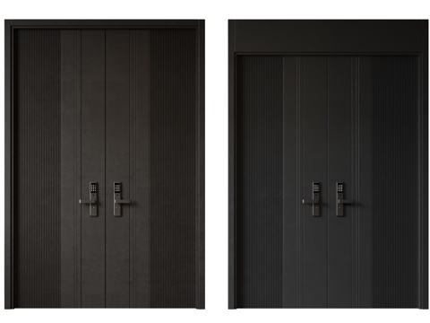 现代极简双开门 中古平开门 入户门 防盗门 通顶对开门 别墅su模型