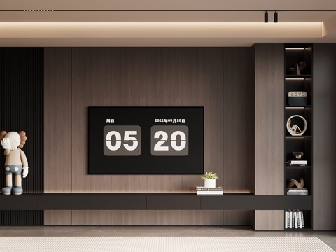  现代意式电视背景墙3d模型 