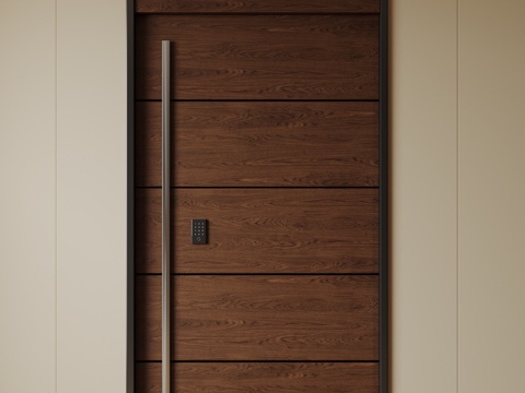 现代极简单开门 中古防盗门 通顶入户门 子母门 密码门 别墅su模型