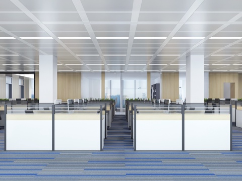  现代公共办公区 开放办公区 办公桌椅 边柜3d模型 