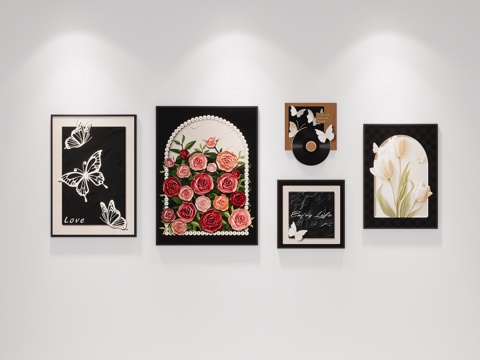  中古风组合画玫瑰花语D3d模型3d模型 