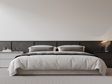  现代意式双人床 皮质床 布艺双人床 中古主卧床 地台床 极简3d模型 