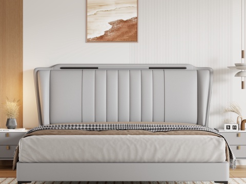  现代卧室 卧室家居 双人床 床头柜 极简床  装饰品 挂画3d模型 