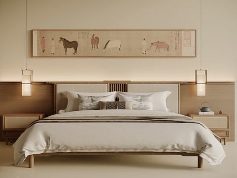  宋式大床 双人床 木制床 布艺床3d模型 