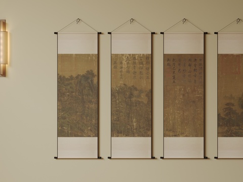  新中式禅意装饰画 宋式挂画 侘寂风挂画 中古风卷轴画 山水字3d模型 