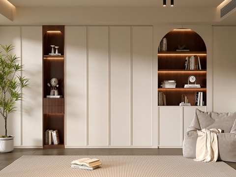 现代中古定制书柜 满墙开放书柜su模型