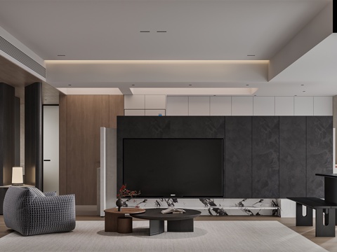  现代简约客餐厅 开放厨房 玄关柜3d模型 