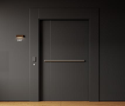  现代极简单开门 中古防盗门 通顶入户门 子母门 密码门 别墅3d模型 