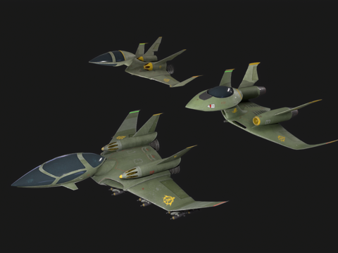  卡通战斗机 卡通飞机 宇宙飞船 科幻飞机 飞行器 游戏载具3d模型 