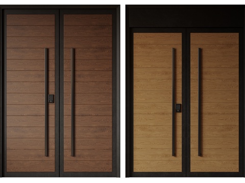  现代极简双开门 中古平开门 入户门 防盗门 通顶对开门 别墅3d模型 