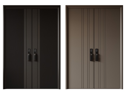  现代极简双开门 中古平开门 入户门 防盗门 通顶对开门 别墅3d模型 