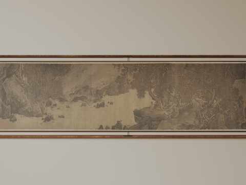 新中式禅意装饰画 宋式挂画 侘寂风挂画 中古风卷轴画 山水字su模型