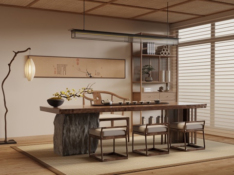  新中式茶桌椅3d模型 