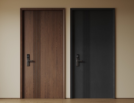  现代极简单开门 中古防盗门 通顶入户门 子母门 密码门 别墅3d模型 